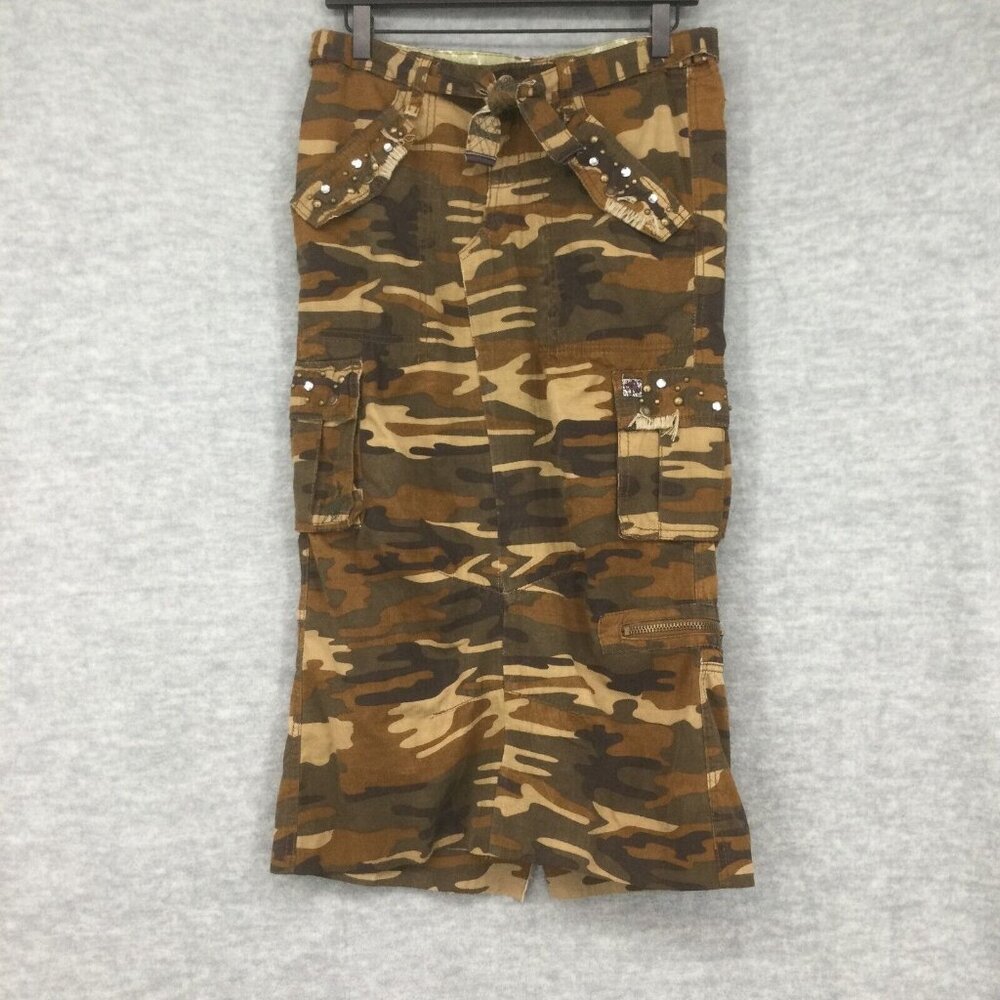 Miss Me Collection Y2K Cargo Skirt Small Camo Embroidered Midi Rhinestone Urban